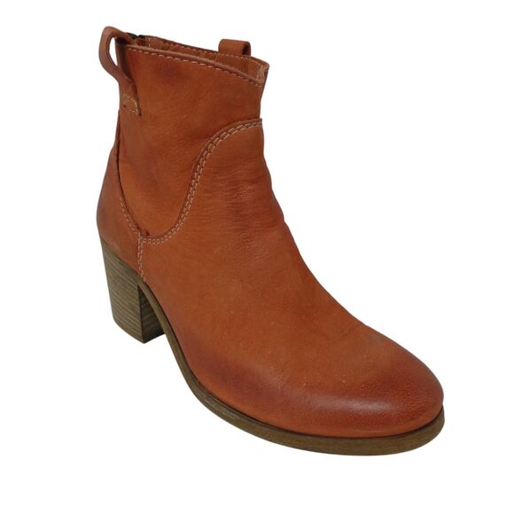 KEB Italia Shoes - KEB Italia Coral Orange Leather Western Boho Heeled Ankle Boots